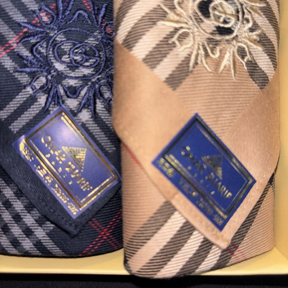 Vintage Omar Sharif Paris Men’s Handkerchief Set - Plaid & Monogram - NIB